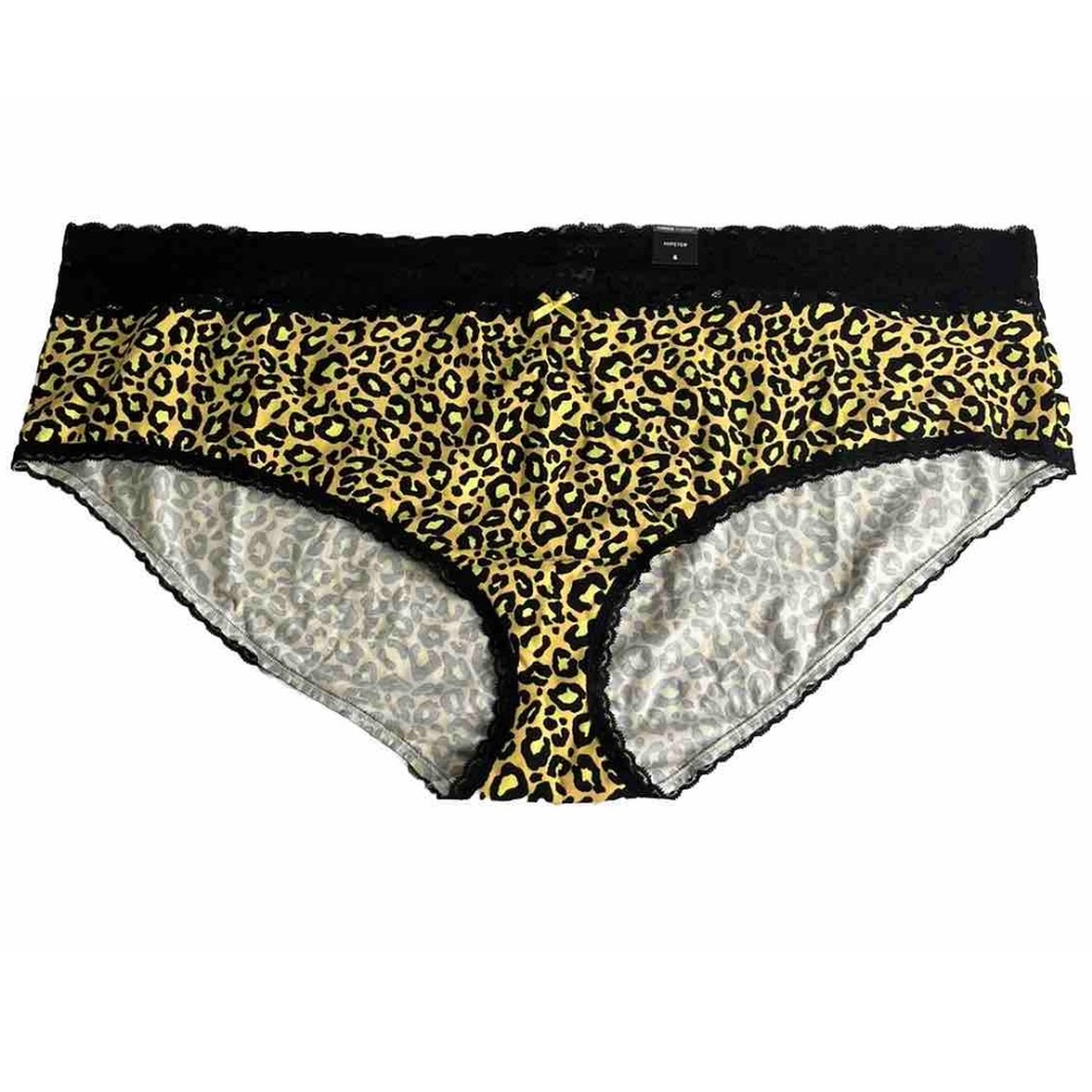 Torrid Yellow Leopard Cotton Mid-Rise Hipster Lace Trim Panty Size 6